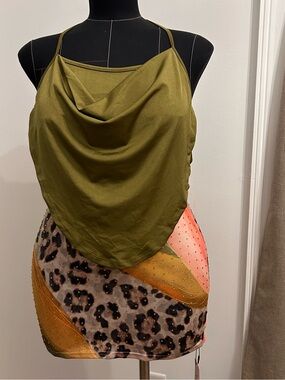 MICAS Cowl Neck Halter top with Leopard Patterned Mini Skirt NWT Size L